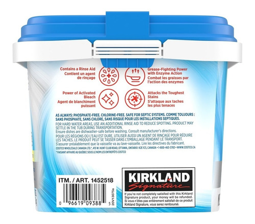Imagen 2 de 4 de Detergente Lavaplatos Kirkland Ultra Shine Pastillas 115 Pac