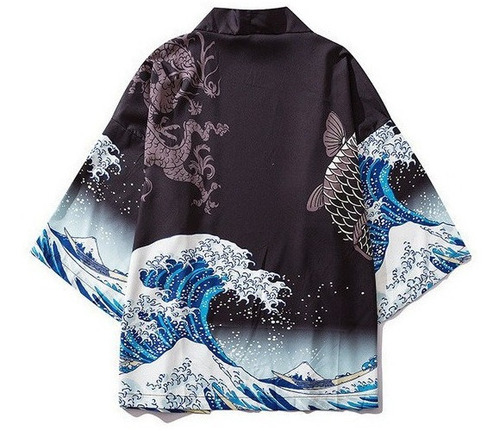 Cárdigan Kimono Negro Japonés Mujer Hombre