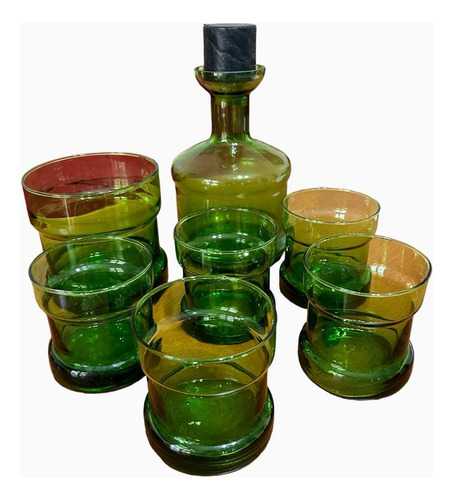 Decantador Whisky Vasos Hielera Cristal Verde Esmeralda 