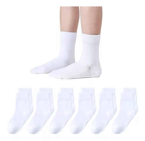 Marchare Calcetines sin costuras para niñas, calcetines escolares de  algodón, color blanco, negro, gris, azul marino, paquete de 6 :  