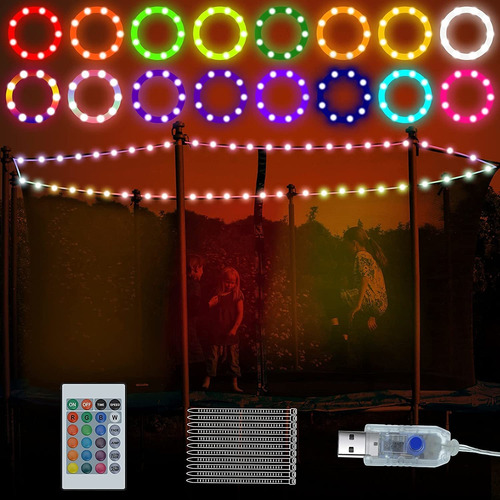 46 Pies Led Trampolín Luces 16 Colores Cambio Control Remoto