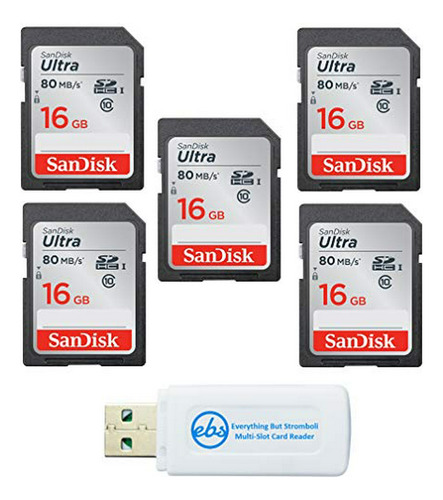 Paquete De 5 Tarjetas De Memoria Sd Sandisk Ultra + Lector D