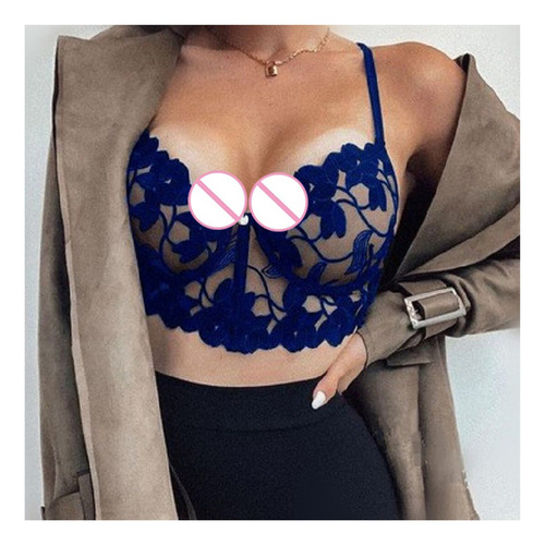 Bralette De Encaje Transparente Con Tirantes Finos Y Cuello