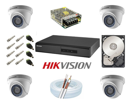 Kit Completo 4 Cameras Hikvision 720p E Dvr 4 Canais 7204 F1