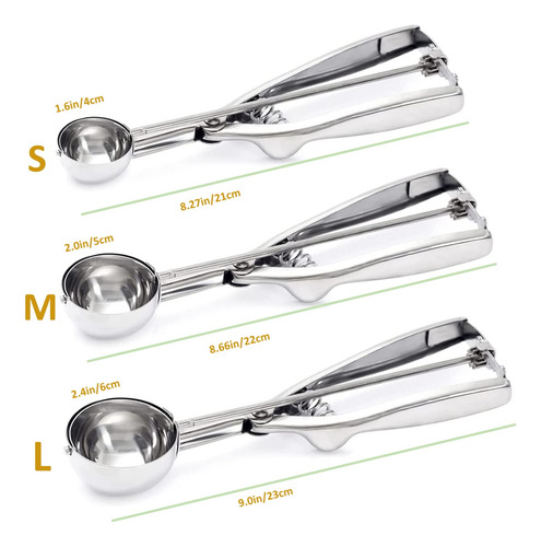Juego De 3 Cucharadas De Acero Inoxidable Para Helados Y