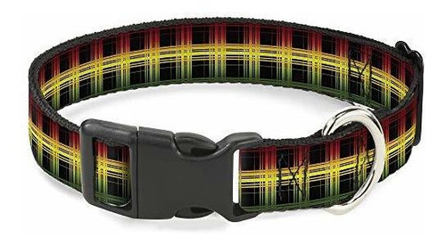 Cat Collar Breakaway Plaid Black Rasta 8 To 12 Inches 0.5 In