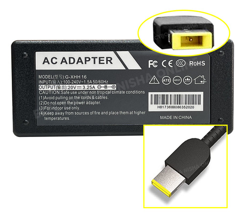 Cargador Lenovo 20v 3.25a Tipo Usb 65w Alternativo 