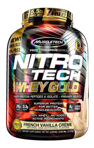 Nitro Tech Gold 2.5kg - Muscletech - 5g Bcaa + 4g Glutamina Sabor Vanilla Cream