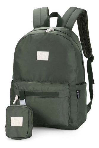 Mochila De Costas Juvenil Com Mini-bolsa By Up4you Ref 46523 Cor Verde Desenho do tecido Liso