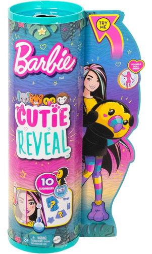 Barbie Cutie Reveal + 10 Sorpresas Y Mascota Tucán Pájaro