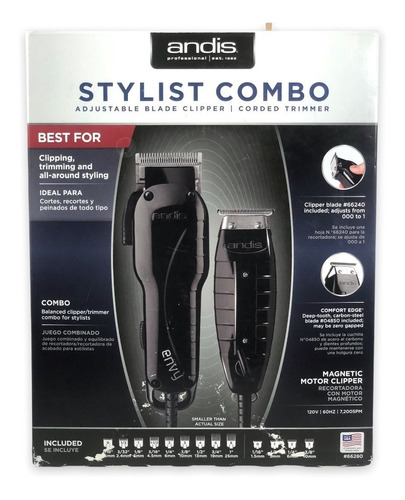 Andis Terminadora Más Maquina Corta Cabello Stylist Combo Color Negro