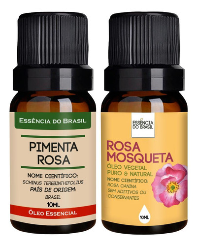 Kit Óleo Essencial Pimenta Rosa + Vegetal Rosa Mosqueta 10ml