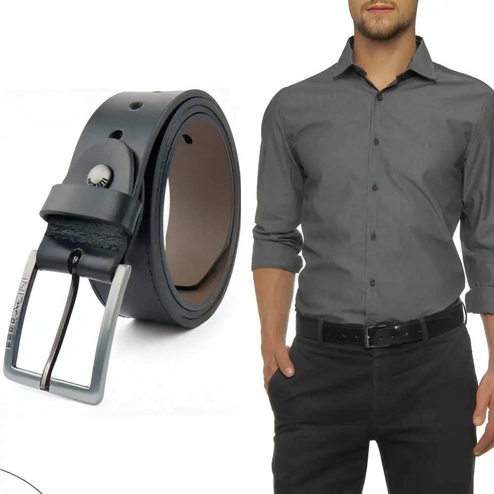 Cinto Masculino Couro Legítimo Ferracini Verona Cor Preto Tamanho 100