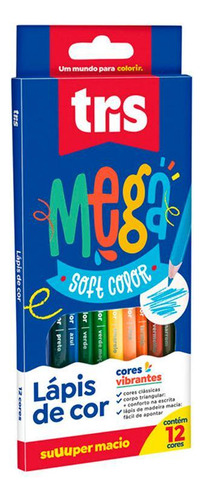 Lápis De Cor Mega Soft Color 12 Cores Core Vibrantes - Tris