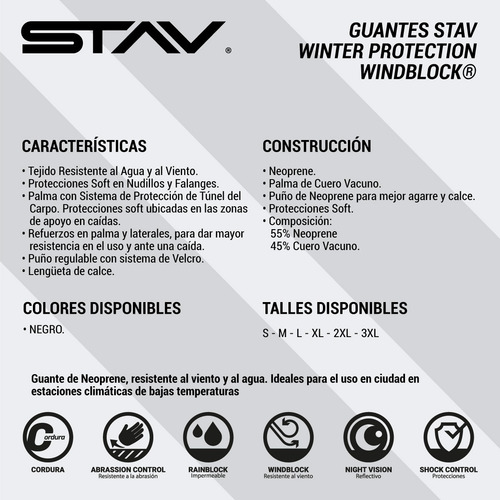 Imagen 6 de 6 de Guantes Moto Stav Winter Protection Windblock