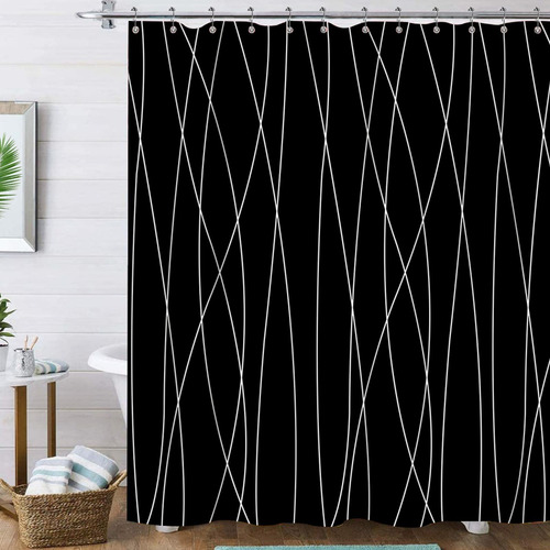 Quinnsus Cortina Ducha Raya Blanca Negra Para Baño Diseño 12