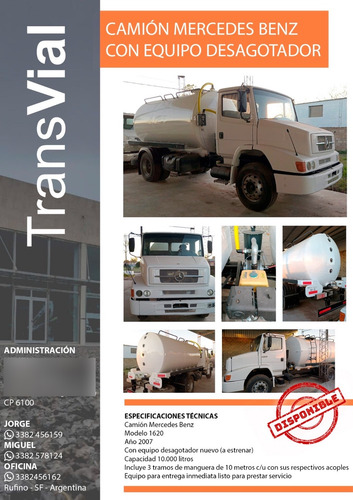 Camión Mercedes Benz 1620 L C/ Equipo Atmosférico A Estrenar