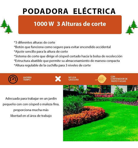 Imagen 2 de 7 de Podadora Electrica Profesional Pasto 3 Alturas De Corte 1635