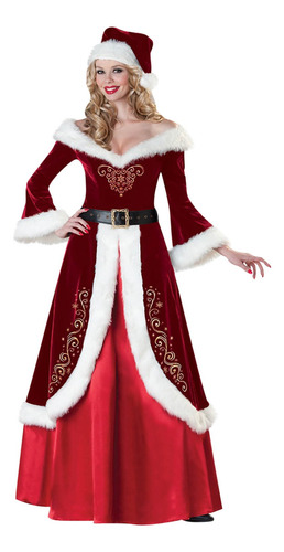 Vestido De Terciop Disfraz De Cosplay De Navidad Para Mujer 