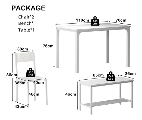 Juego De Mesa Y Sillas Para 4 Personas Color Blanco Compacto