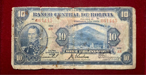 Billete 10 Bolivianos Bolivia 1928 Pick 121 A.8 America Bank