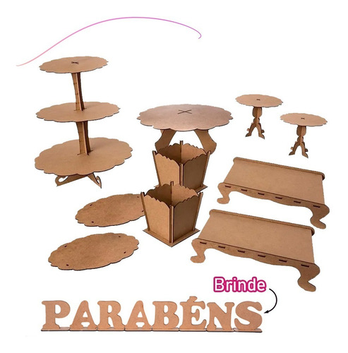 Imagem 1 de 7 de Kit Festa Provençal Liso Mdf Cru 10 Peças Pronta Entrega