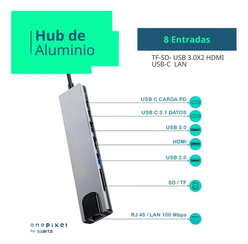 Hub Adaptador Usb C Multipuerto 8 En 1