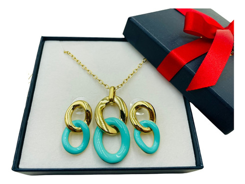 Set De Collar Y Aretes Elegante Nice Con 4 Baños Oro 18k