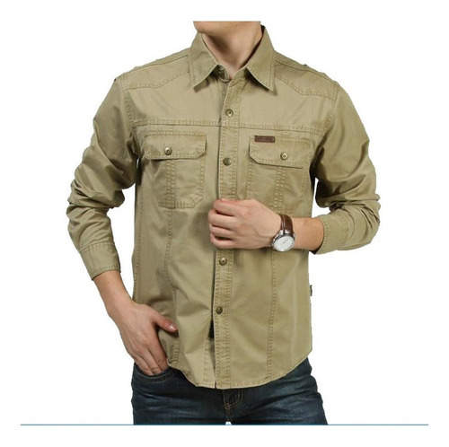 Camisa Casual De Manga Larga Suelta For Hombre Talla Grande