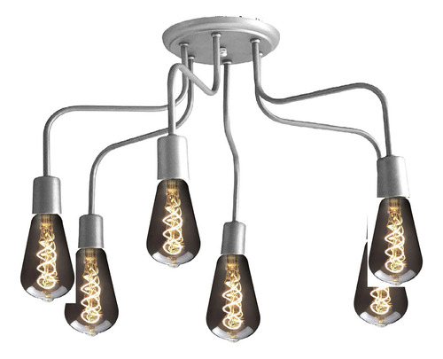Lustre Sputnik Candelabro Sala Quarto Barbearia 6 Lâmpadas Estrutura Prata