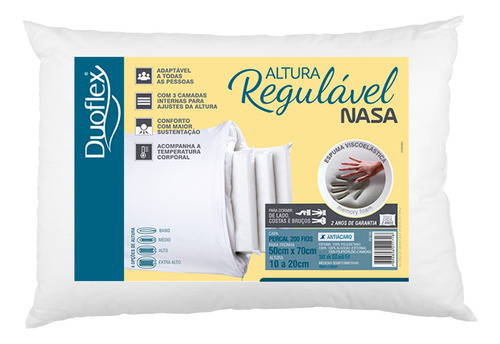 Travesseiro Duoflex Altura Regulável Nasa Antiácaros 50x70