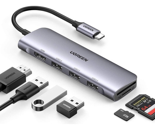 Hub Usb Tipo C A Hdmi 4k/usb 3.0 X3/microsd/sd Ugreen