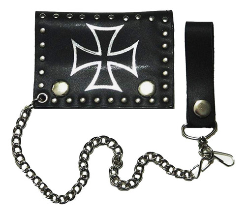 Cartera De Cuero Con Cinturón Estilo Biker Cross Negro Tri