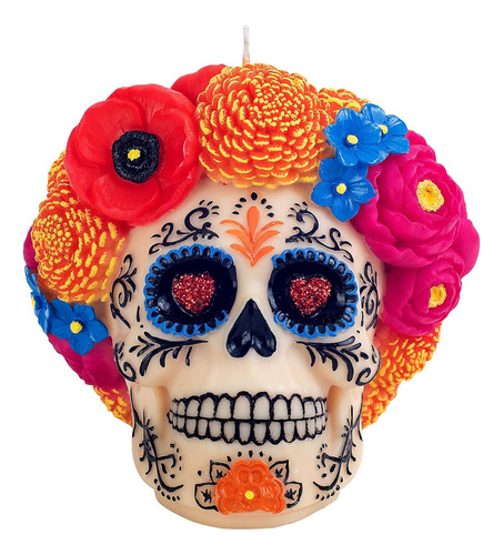 Dia De Los Muertos - Vela Perfumada Con Calavera Floral Para
