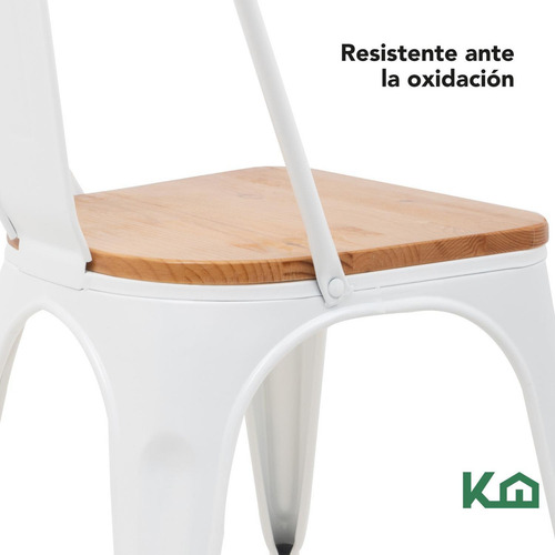 Set De 2 Sillas Tolix Estructura De Acero Asiento De Madera Vintage Exterior Color Blanco KingsHouse