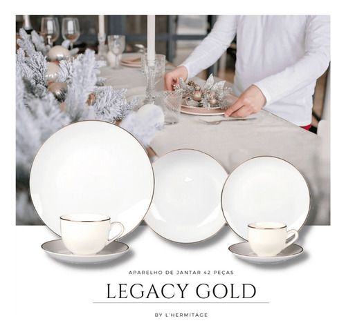Jogo Pratos De Sobremesa 6pcs 19cm Borda Dourada Legacy Gold