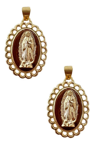 Abalorio Medalla Virgen Guadalupe Cafe Con Dorado, 12 Pzas