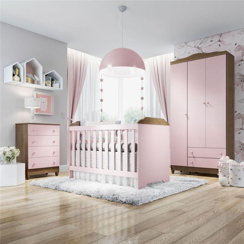 Quarto Bebê Rosa Berço/cômoda/guarda-roupa Grão De Gente