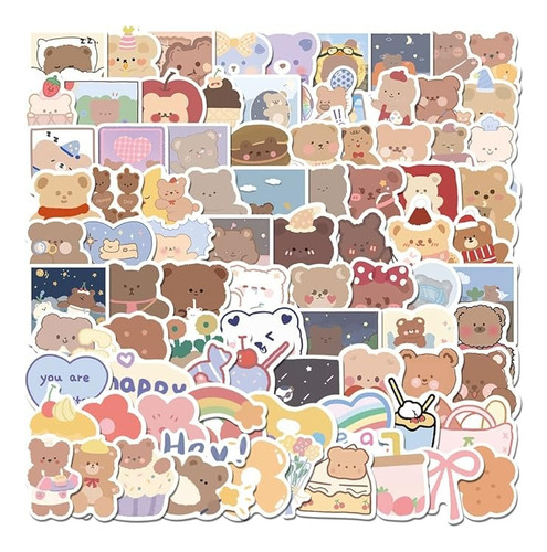 Osos Coreanos Cute Kawaii 50 Calcomanias Sticker Pvc Vs Agua