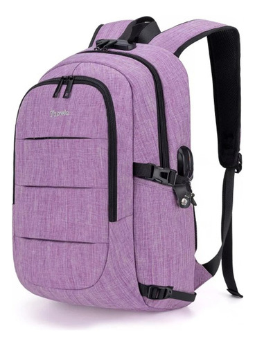 Mochila Para Laptop Con Puerto Carga Usb Resistente Al Agua Color Violeta Diseño De La Tela 40 Cm