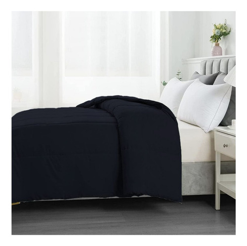 Acolchado Edredon Microfibra Relleno Color Negro Twin Size Diseño de la tela Lisa