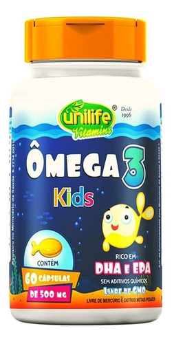 Ômega 3 Kids 60 Cápsulas Unilife - Rico Em Dha E Epa Sabor Sem sabor