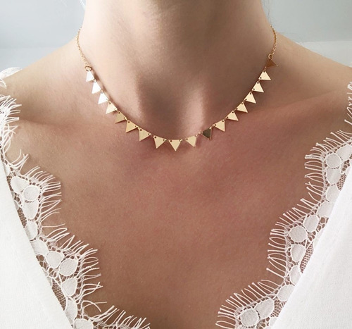 Collar Choker De Triángulos Minimalista En Baño De Oro 18k