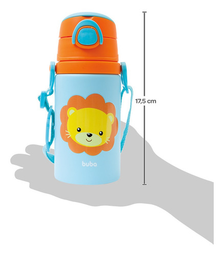 Garrafa Infantil Inox Canudo Bichinhos Silicone Buba Cor Laranja