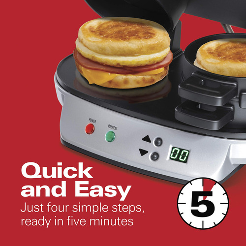 Sandwichera Dual De Desayuno Con Temporizador Plata