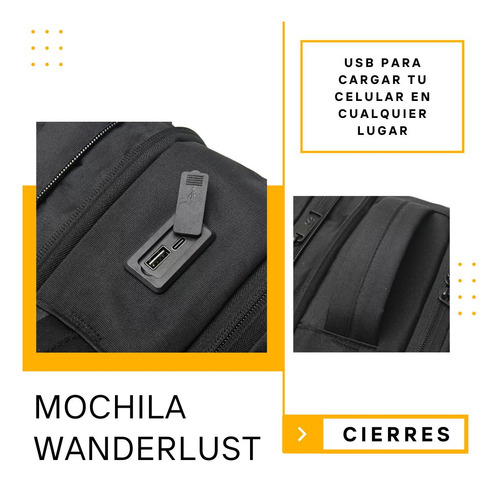 Mochila Viaje Carry On Wanderlust Travel Go 18 Cabina Viral Color Negro Wdlt Diseño De La Tela Liso