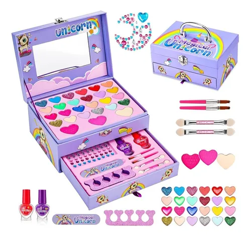 Set de Maquillaje para Niños Niñas - 48 PCS Kit de Juguete de Maletin  Maquillaje Niñas No Tóxico,Frozen Cosmético,Juego de Simulación,Cumpleaños