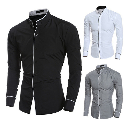 Camisa De Manga Larga Ajustada La Moda Informal Para Hombre