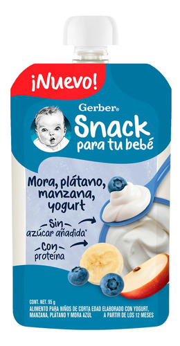 Papilla Gerber Pouch Manzana Plátano Mora Azul con Yogurt 95g