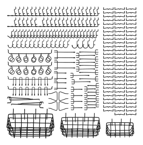 Juego 205 Gancho Para Tablero Clavija 3 Cesta Kit Garaje